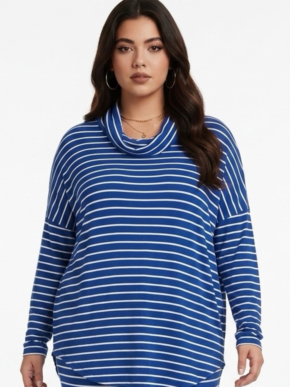 MICHAEL KORS | NEW Royal Blue/White Striped Ribbed Turtleneck Women’s Size Large